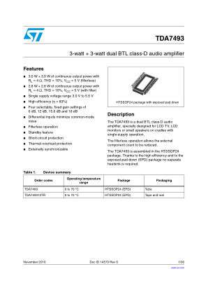 TDA7493 datasheet cover page