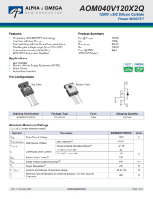AOM040V120X2Q datasheet cover page