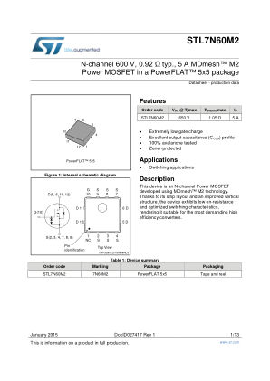 STL7N60M2 datasheet cover page