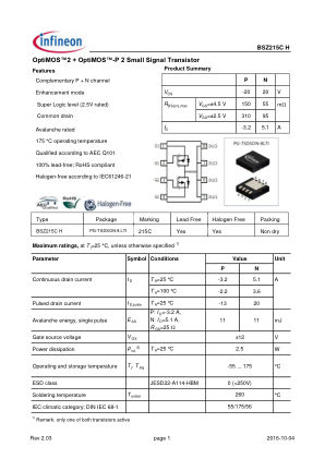 BSZ215C-H 数据手册首页