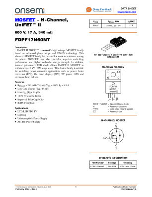 FDPF17N60NT datasheet cover page