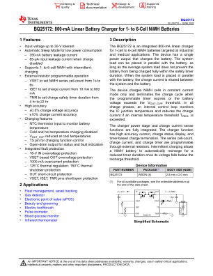 BQ25172 datasheet cover page