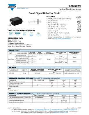 BAS170WS datasheet cover page