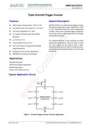 AWS74LVC3G14 数据手册首页