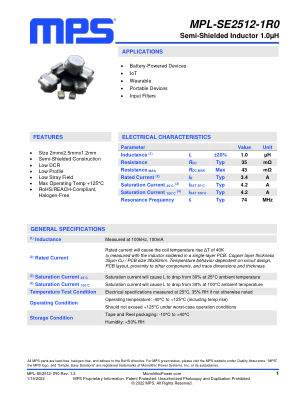 MPL-SE2512-1R0 datasheet cover page