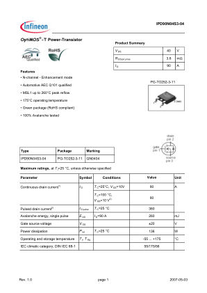 IPD90N04S3-04 datasheet cover page