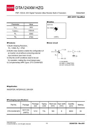 DTA124XMHZG 数据手册首页