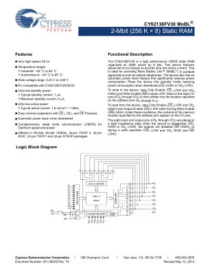 CY62138FV30 datasheet cover page