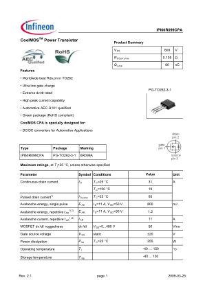 IPI60R099CPA 数据手册首页