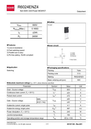 R6024ENZ4 datasheet cover page