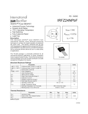 IRFZ24N datasheet cover page