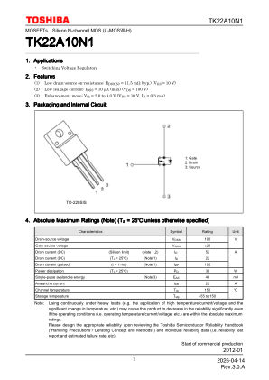 TK22A10N1 datasheet cover page