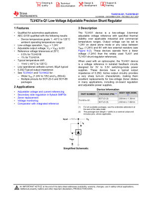 TLV431B-Q1 datasheet cover page