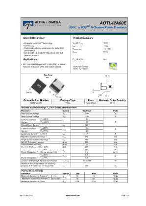 AOTL42A60E datasheet cover page