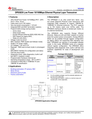 DP83825I datasheet cover page