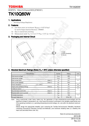 TK10Q60W 数据手册首页