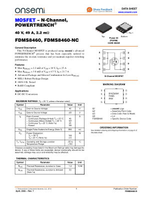 FDMS8460 datasheet cover page