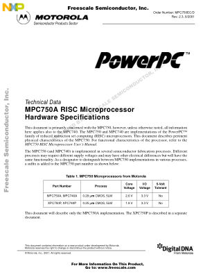 MPC750EC 数据手册首页