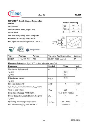 BSS87 datasheet cover page
