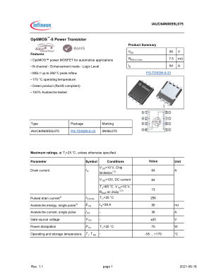 IAUC64N08S5L075 datasheet cover page