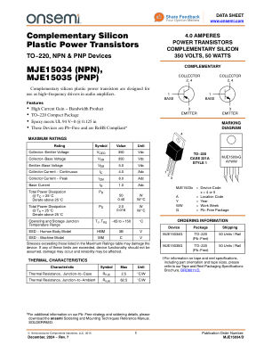 MJE15034 datasheet cover page