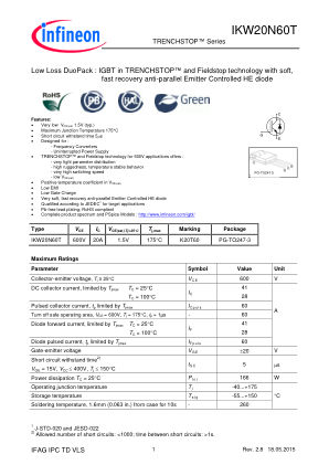 IKW20N60T datasheet cover page