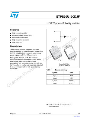 STPS30U100DJF 数据手册首页