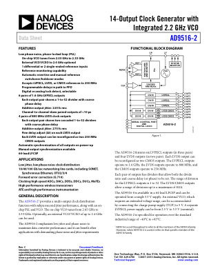 AD9516 数据手册首页