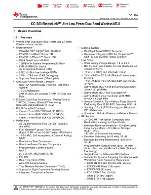 CC1350 数据手册首页