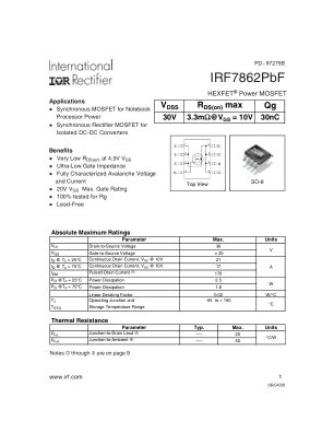 IRF7862 数据手册首页