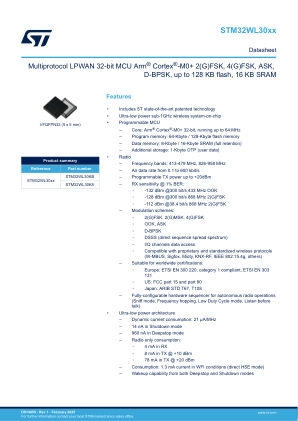 STM32WL30K8 datasheet cover page