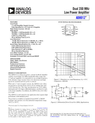AD8012 数据手册首页