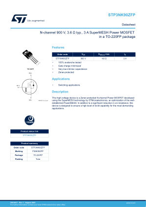 STP3NK90ZFP datasheet cover page