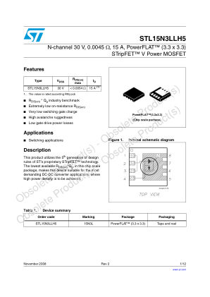 STL15N3LLH5 数据手册首页