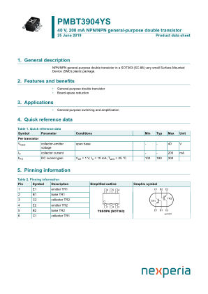 PMBT3904YS datasheet cover page