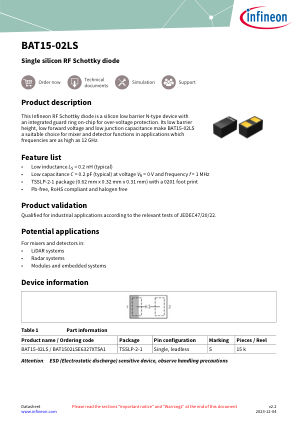 BAT15-02LS datasheet cover page