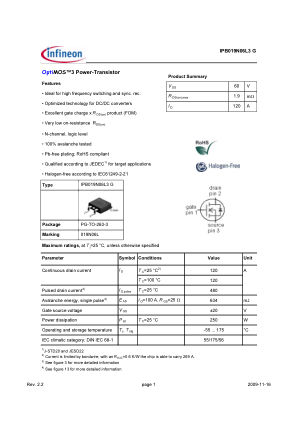IPB019N06L3-G 数据手册首页