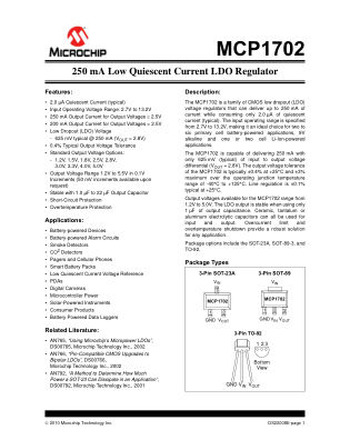 MCP1702T-3302E 数据手册首页