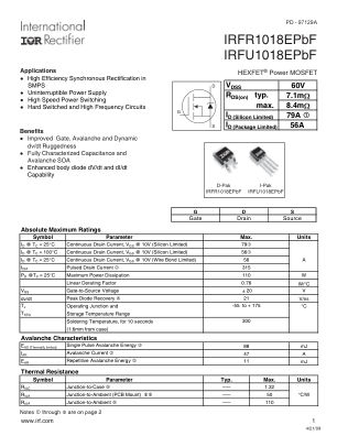 IRFR1018E datasheet cover page