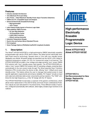 ATF22V10CQZ-20PU 数据手册首页