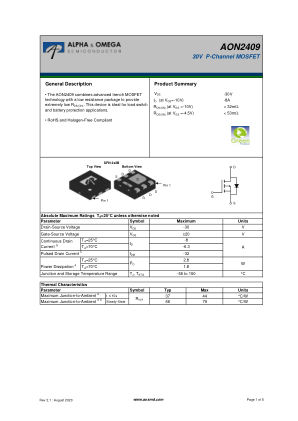 AON2409 数据手册首页