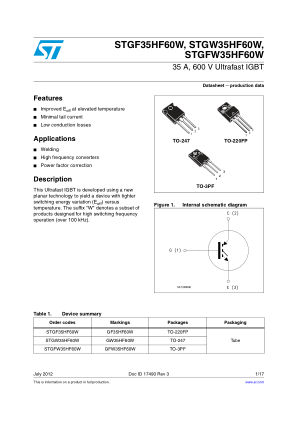 STGW35HF60W 数据手册首页