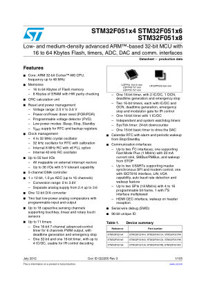 STM32F051xx 数据手册首页