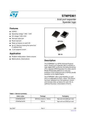 STMPE801 数据手册首页