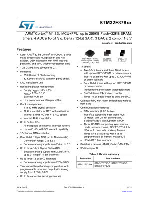 STM32F378CC datasheet cover page