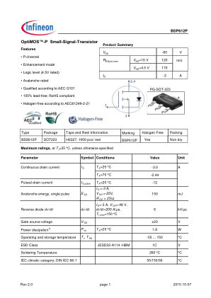 BSP612P datasheet cover page