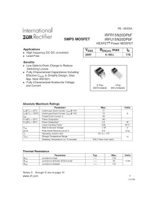 IRFR15N20D datasheet cover page
