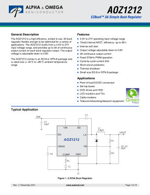 AOZ1212DI datasheet cover page