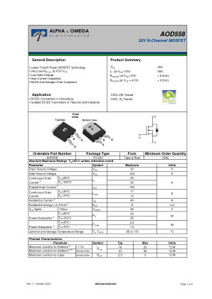 AOD558 datasheet cover page