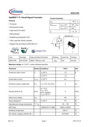 BSS314PE datasheet cover page